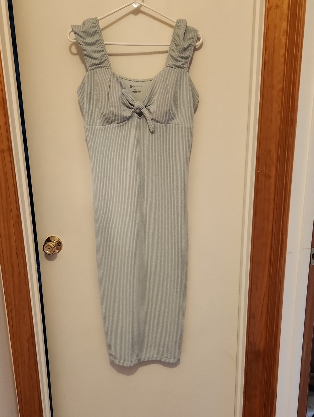 No Boundaries Light Sage Ribbed Tie-Front Midi Dress